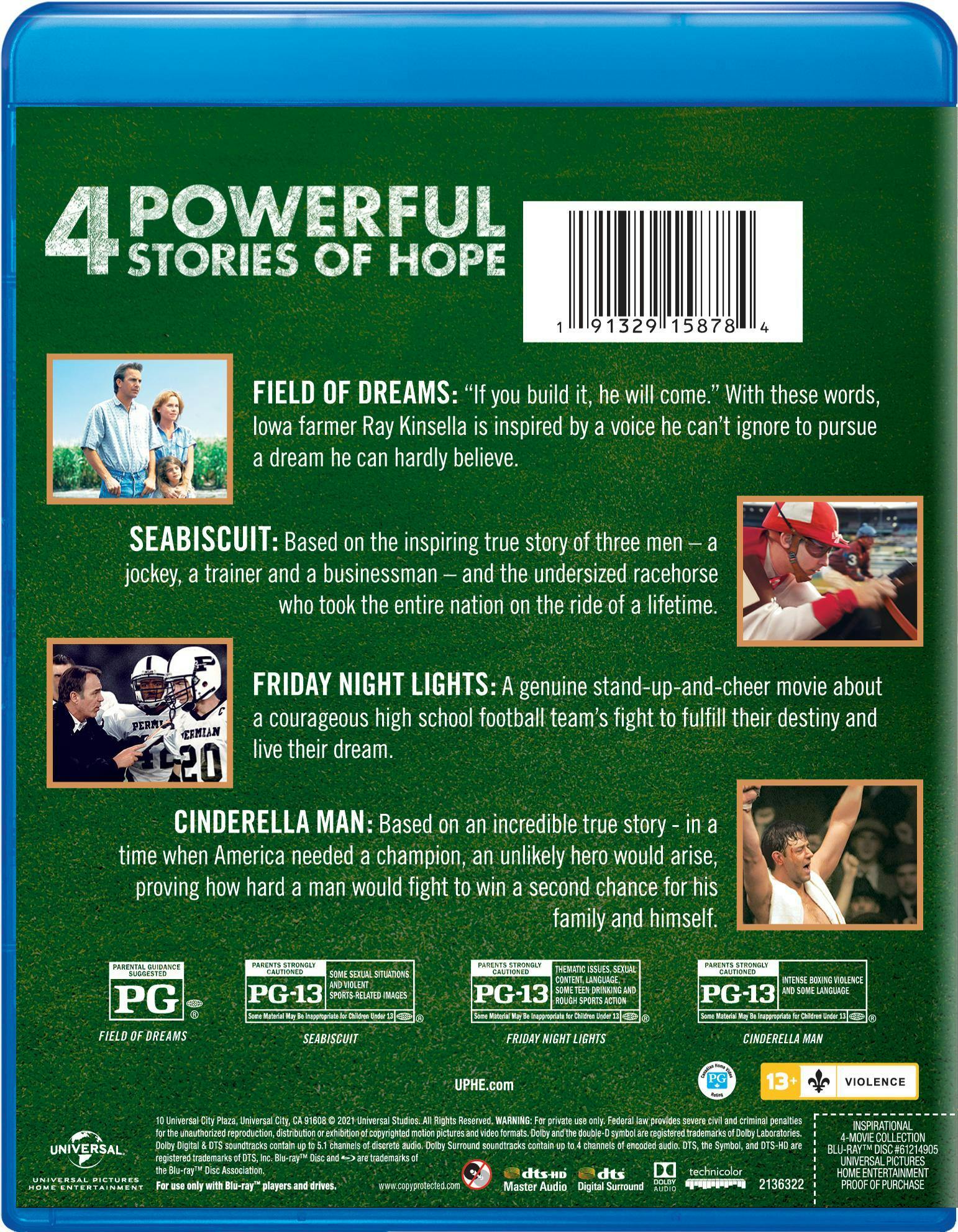 Inspirational 4-movie Collection (Field of Dreams/Seabiscuit/Friday Night Lights/Cinderella Man) (Blu-ray Set) [Blu-ray] - Image 2