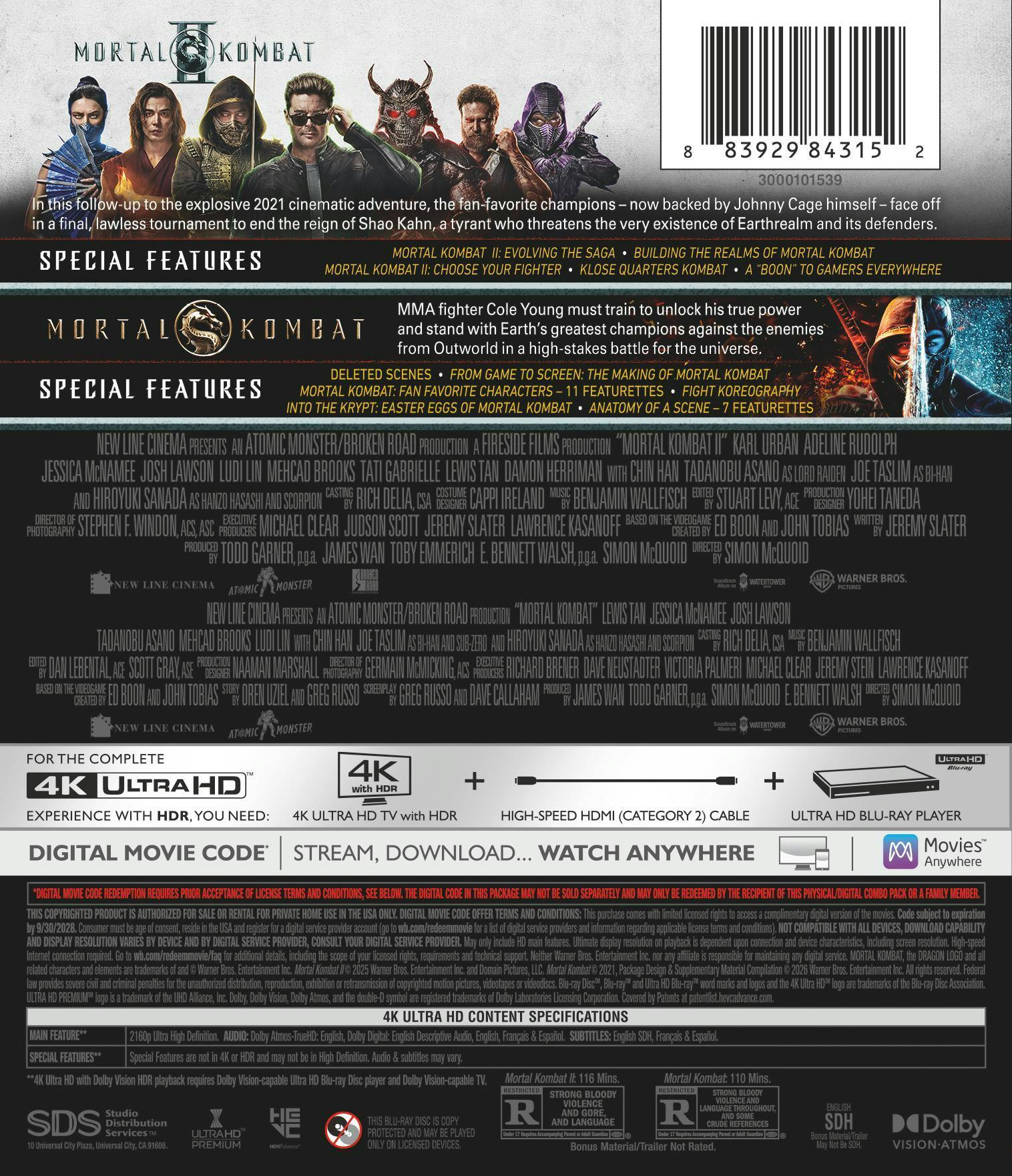 Mortal Kombat 2-Film Collection (4K Ultra HD + Digital) [UHD] - Image 3