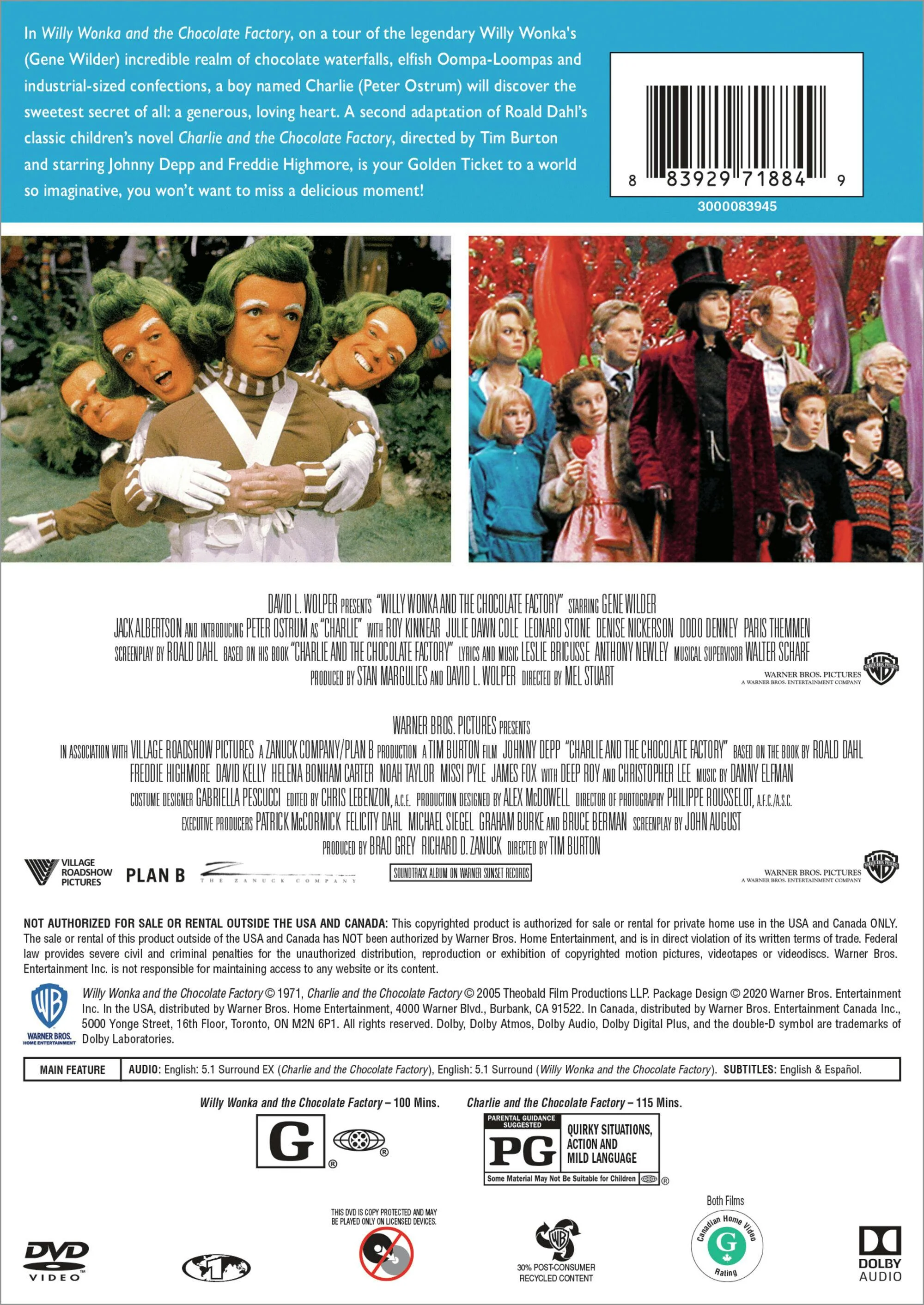 Willy Wonka and the Chocolate Factory/Charlie and the Chocolate Factory (DVD Double Feature) [DVD] - Image 3